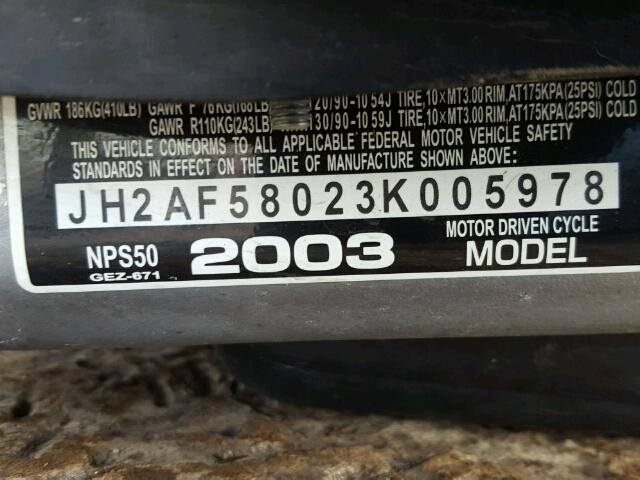 JH2AF58023K005978 - 2003 HONDA NPS50 BLACK photo 10