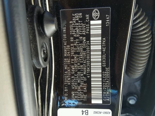 4T1BK36B38U309734 - 2008 TOYOTA AVALON XL BLACK photo 10