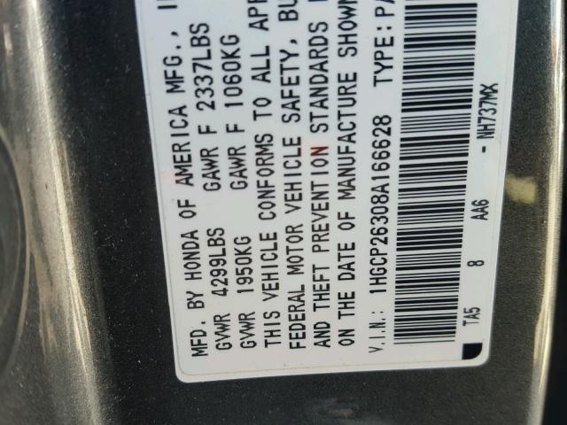 1HGCP26308A166628 - 2008 HONDA ACCORD LX GRAY photo 10