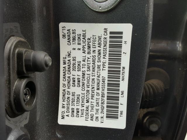 2HGFB2F89FH555497 - 2015 HONDA CIVIC EX გრაფიტი ფოტო 10