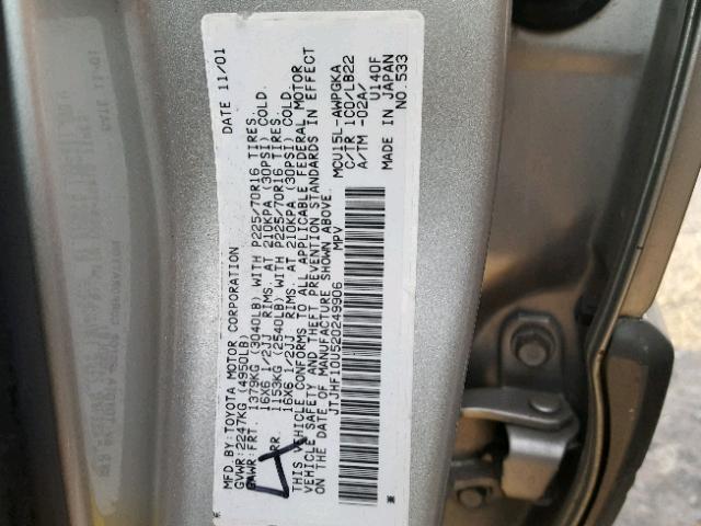 JTJHF10U520249906 - 2002 LEXUS RX 300 GRAY photo 10