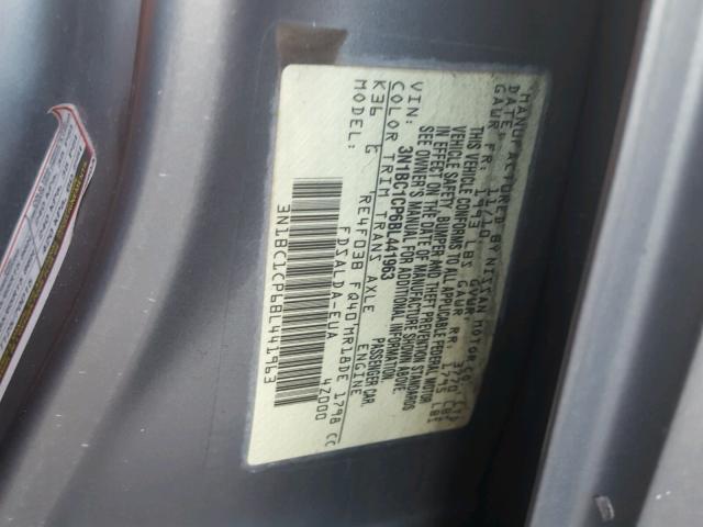 3N1BC1CP6BL441963 - 2011 NISSAN VERSA S GRAY photo 10