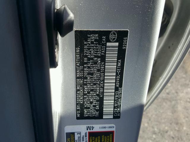 4T1BF3EK1BU610824 - 2011 TOYOTA CAMRY BASE SILVER photo 10