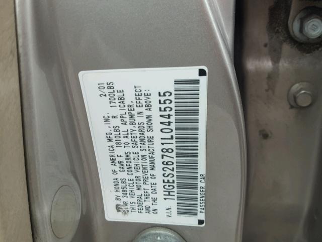 1HGES26781L044555 - 2001 HONDA CIVIC EX 米色 照片 10