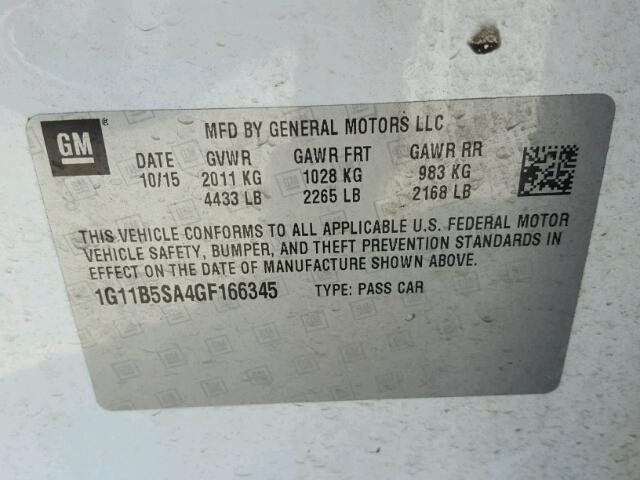 1G11B5SA4GF166345 - 2016 CHEVROLET MALIBU LIM 白色 照片 10