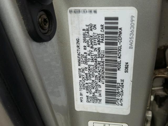 4T1BE32K63U675211 - 2003 TOYOTA CAMRY LE SILVER photo 10