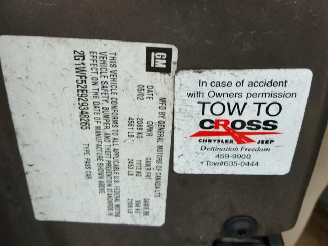 2G1WF52E929348265 - 2002 CHEVROLET IMPALA 棕色 照片 10