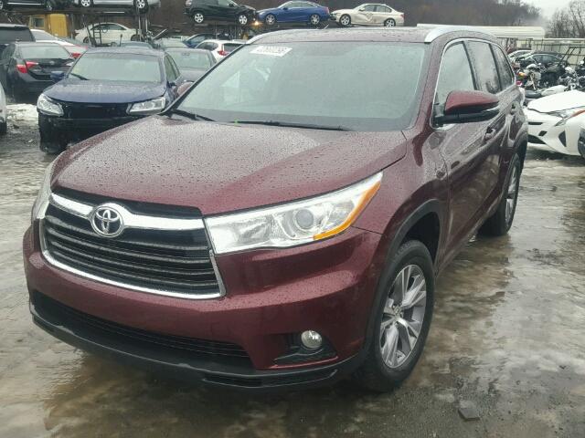 5TDKKRFH8ES029996 - 2014 TOYOTA HIGHLANDER BURGUNDY photo 2