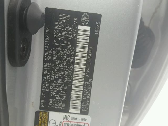 4T1BE46K97U047584 - 2007 TOYOTA CAMRY NEW SILVER photo 10