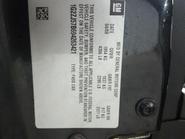 1G2ZJ57B694263421 - 2009 PONTIAC G6 BLACK photo 10