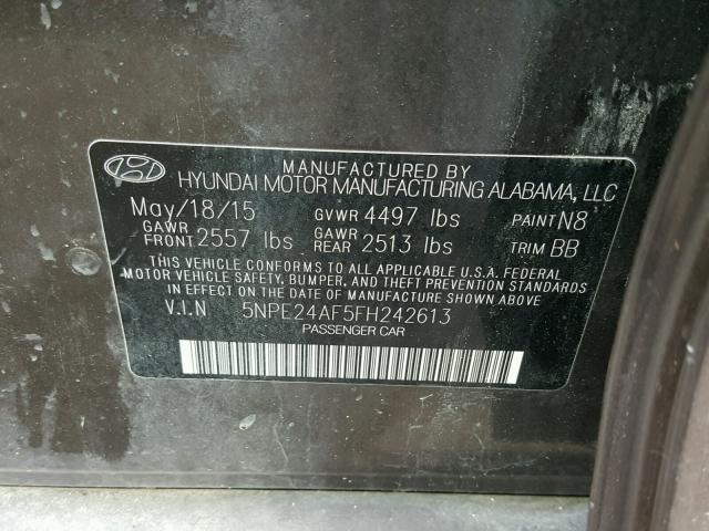 5NPE24AF5FH242613 - 2015 HYUNDAI SONATA SE BROWN photo 10