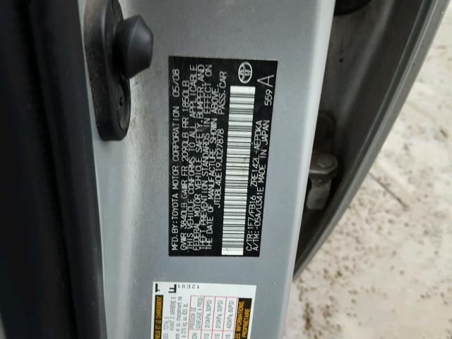 JTDBL40E19J027878 - 2009 TOYOTA COROLLA BA SILVER photo 10