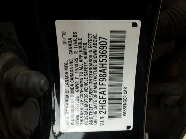 2HGFA1F98AH536907 - 2010 HONDA CIVIC EXL 黑色 照片 10