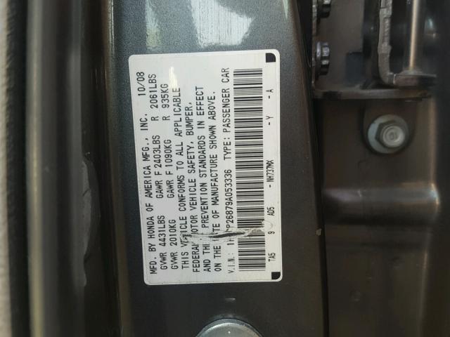 1HGCP26879A053336 - 2009 HONDA ACCORD EXL GRAY photo 10