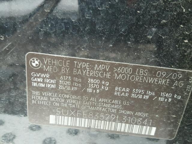 5UXFE83529L310341 - 2009 BMW X5 XDRIVE4 BLACK photo 10