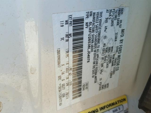 5LMFU28538LJ04978 - 2008 LINCOLN NAVIGATOR WHITE photo 10