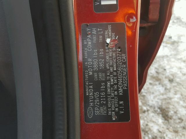 KMHDN46D56U203774 - 2006 HYUNDAI ELANTRA GL RED photo 10