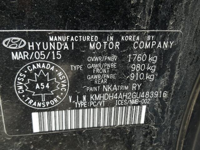 KMHDH4AH2GU483916 - 2016 HYUNDAI ELANTRA SE BLACK photo 10