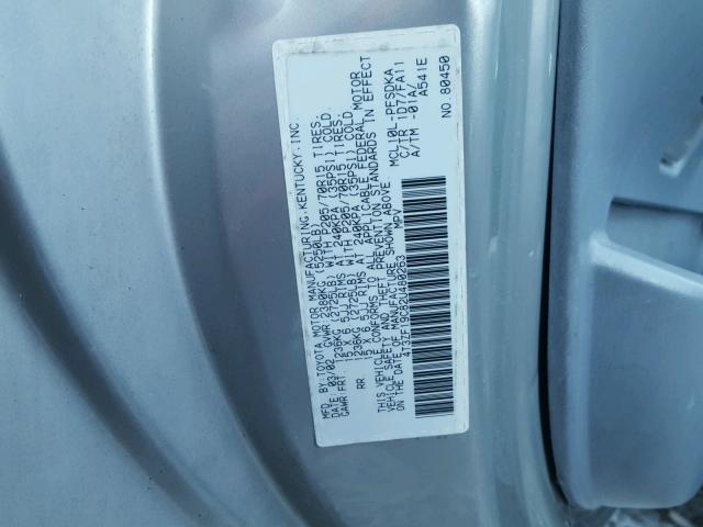 4T3ZF19C82U480263 - 2002 TOYOTA SIENNA CE GRAY photo 10