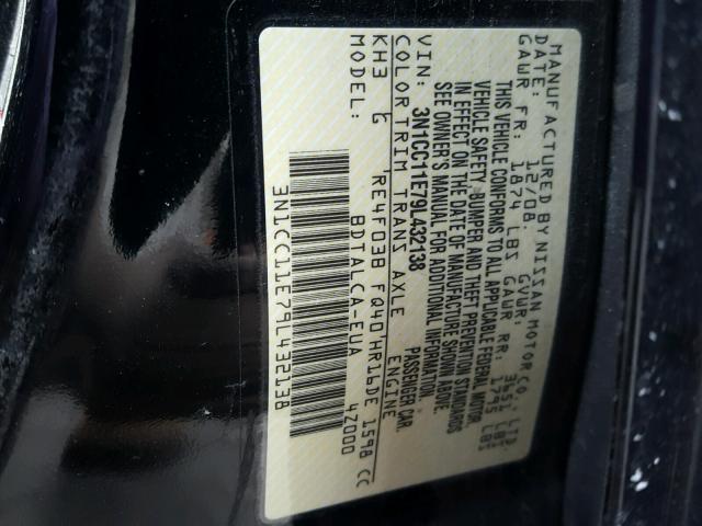 3N1CC11E79L432138 - 2009 NISSAN VERSA S GRAY photo 10