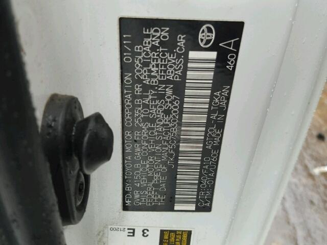 JTKJF5C75B3020067 - 2011 TOYOTA SCION TC 白色 照片 10