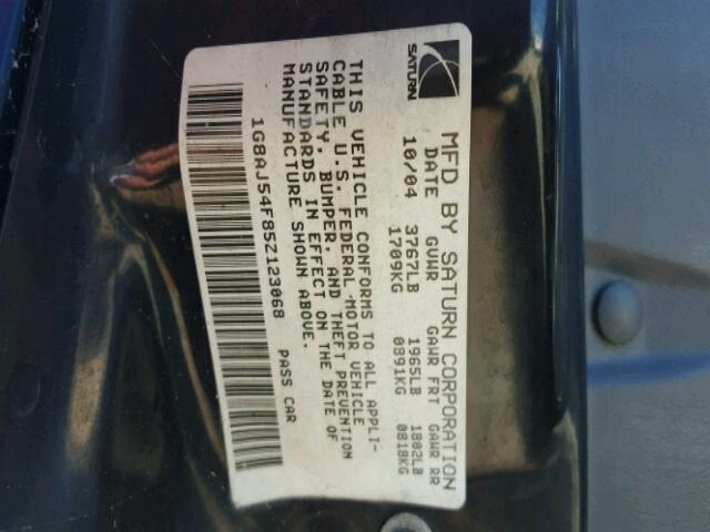 1G8AJ54F85Z123068 - 2005 SATURN ION LEVEL 蓝色 照片 10