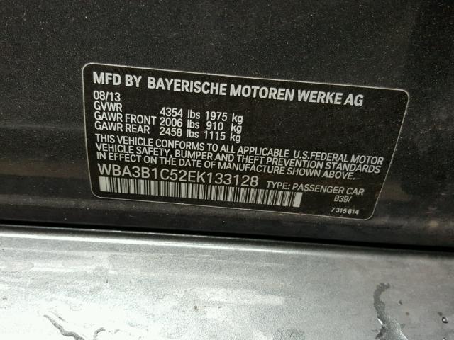 WBA3B1C52EK133128 - 2014 BMW 320 I GRAY photo 10