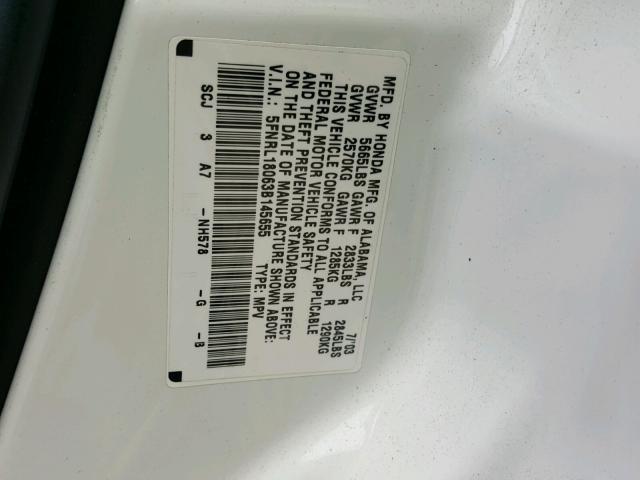 5FNRL18063B145655 - 2003 HONDA ODYSSEY EX WHITE photo 10