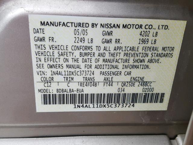 1N4AL11DX5C373724 - 2005 NISSAN ALTIMA S BEIGE photo 10