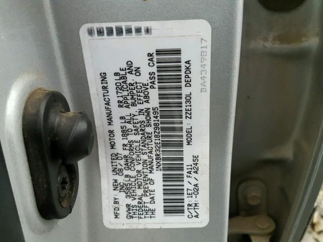 1NXBR32E18Z981495 - 2008 TOYOTA COROLLA CE SILVER photo 10