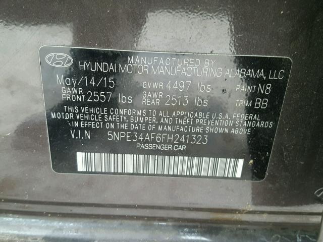 5NPE34AF6FH241323 - 2015 HYUNDAI SONATA SPO BROWN photo 10