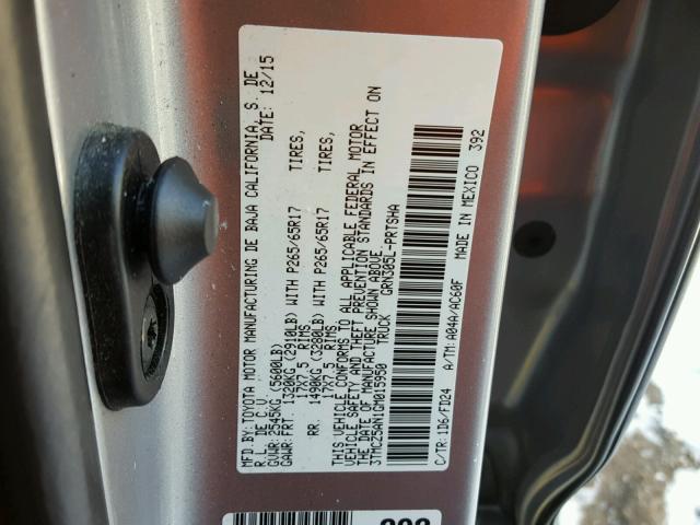 3TMCZ5AN1GM015950 - 2016 TOYOTA TACOMA DOU SILVER photo 10