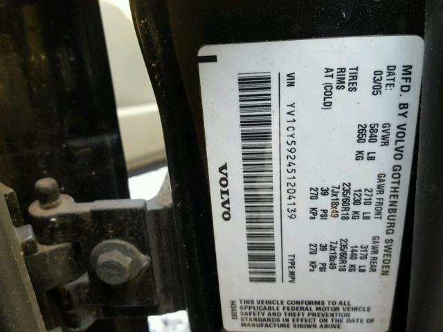 YV1CY592451204139 - 2005 VOLVO XC90 BLACK photo 10