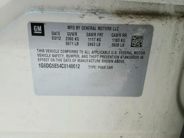 1G6DG5E54C0148612 - 2012 CADILLAC CTS LUXURY WHITE photo 10