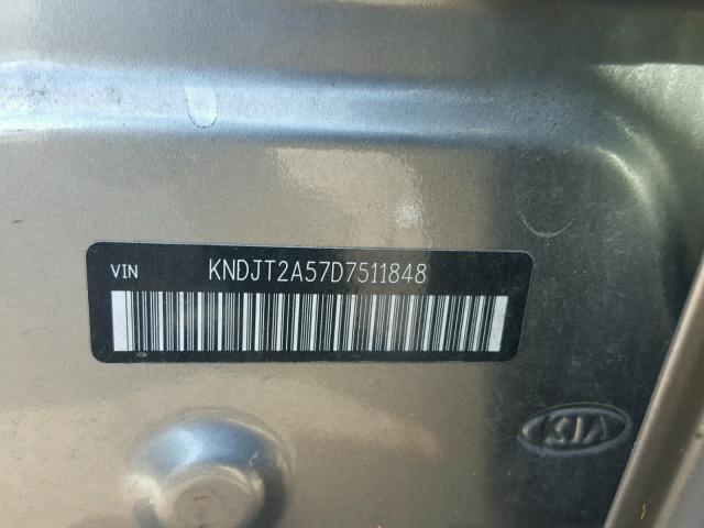 KNDJT2A57D7511848 - 2013 KIA SOUL GRAY photo 10