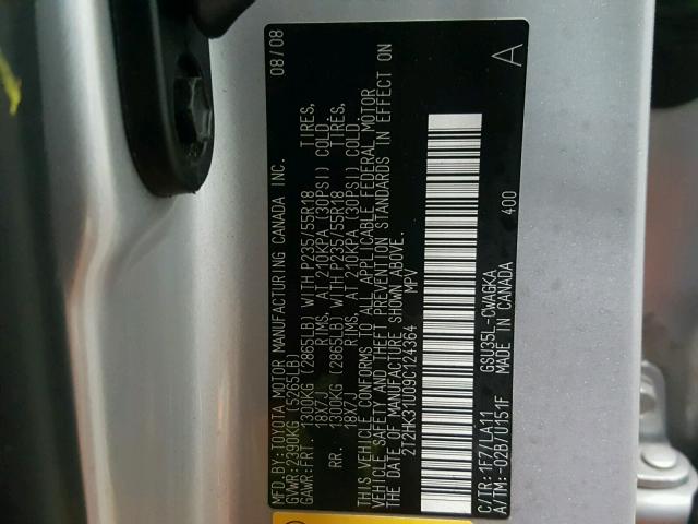 2T2HK31U09C124364 - 2009 LEXUS RX 350 SILVER photo 10