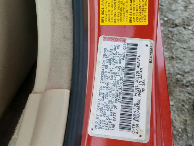 JTHBD182910015380 - 2001 LEXUS IS 300 ORANGE photo 10