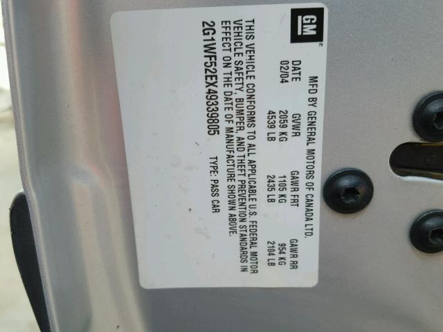 2G1WF52EX49339805 - 2004 CHEVROLET IMPALA 灰色 照片 10