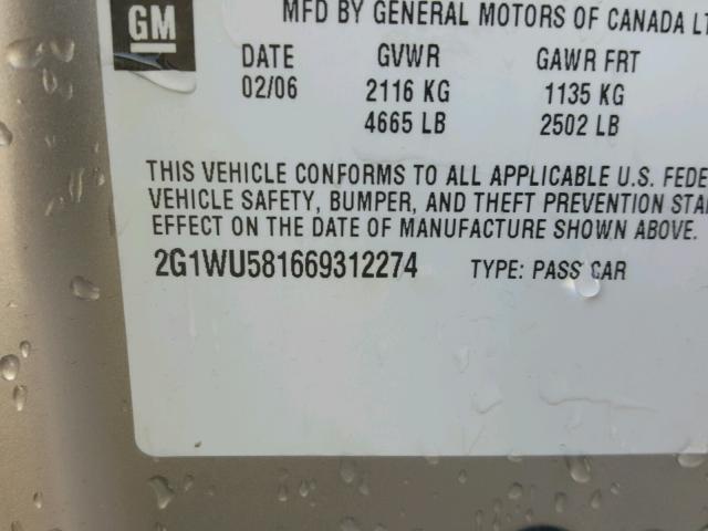 2G1WU581669312274 - 2006 CHEVROLET IMPALA LTZ SILVER photo 10