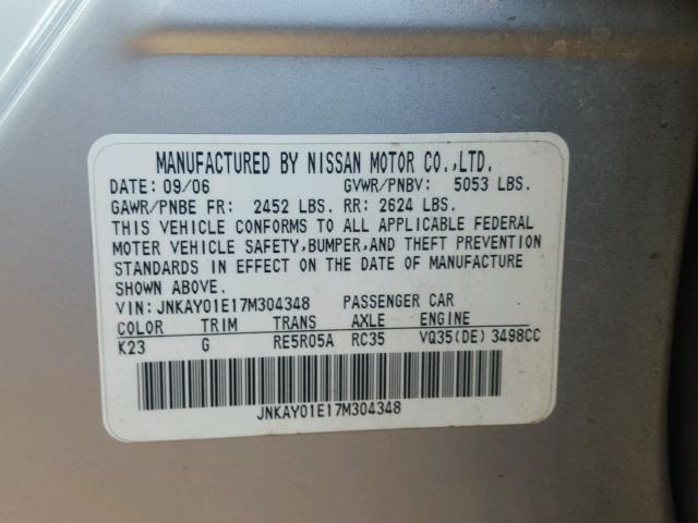 JNKAY01E17M304348 - 2007 INFINITI M35 BASE SILVER photo 10