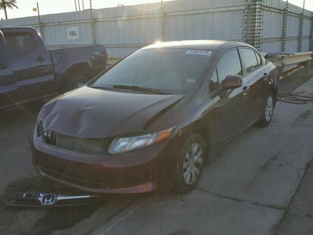 2HGFB2F58CH543696 - 2012 HONDA CIVIC LX BURGUNDY photo 2