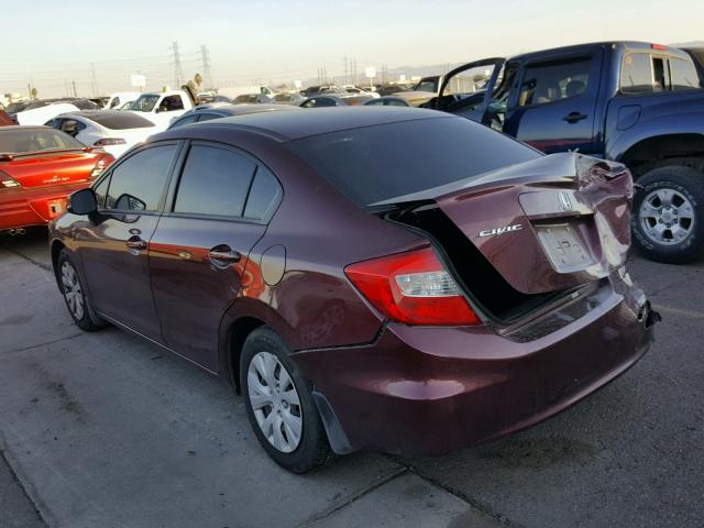 2HGFB2F58CH543696 - 2012 HONDA CIVIC LX BURGUNDY photo 3