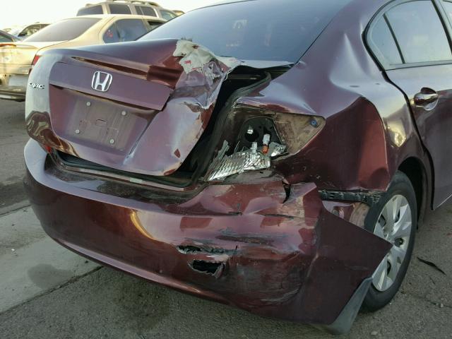 2HGFB2F58CH543696 - 2012 HONDA CIVIC LX BURGUNDY photo 9