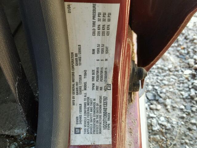 1GCDT136048133797 - 2004 CHEVROLET COLORADO BURGUNDY photo 10