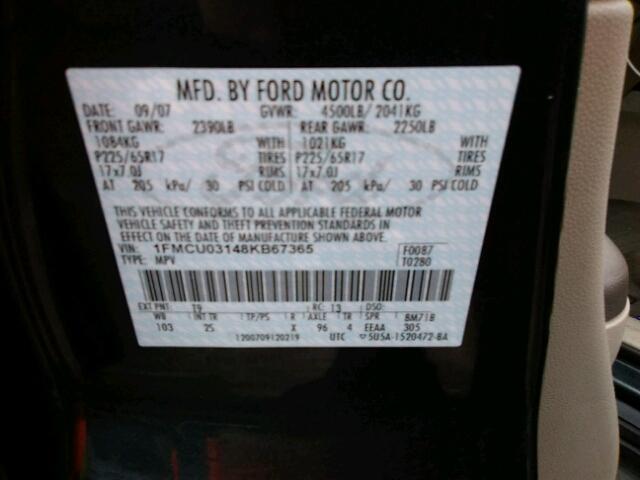 1FMCU03148KB67365 - 2008 FORD ESCAPE XLT GRAY photo 10