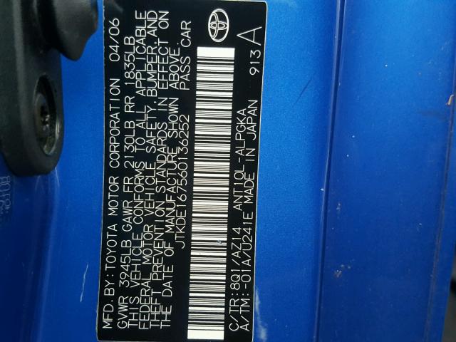 JTKDE167560136252 - 2006 TOYOTA SCION TC 蓝色 照片 10