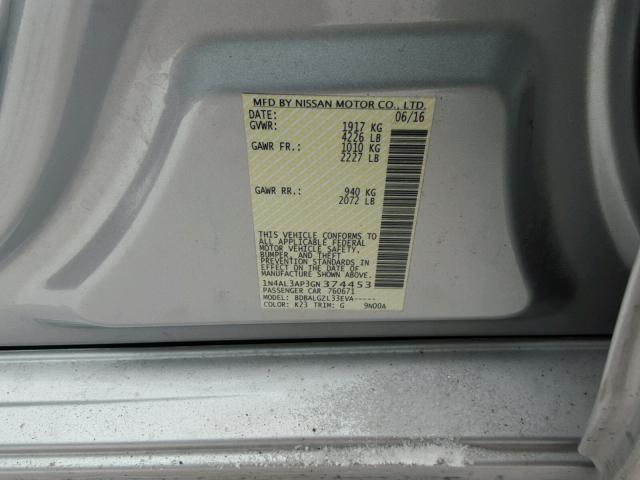 1N4AL3AP3GN374453 - 2016 NISSAN ALTIMA 2.5 SILVER photo 10