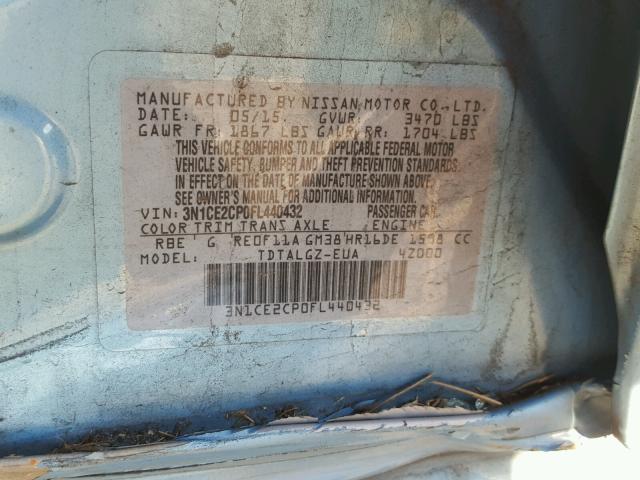 3N1CE2CP0FL440432 - 2015 NISSAN VERSA NOTE BLUE photo 10