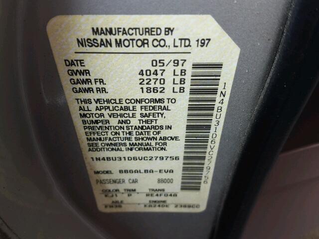 1N4BU31D6VC279756 - 1997 NISSAN ALTIMA XE GOLD photo 10