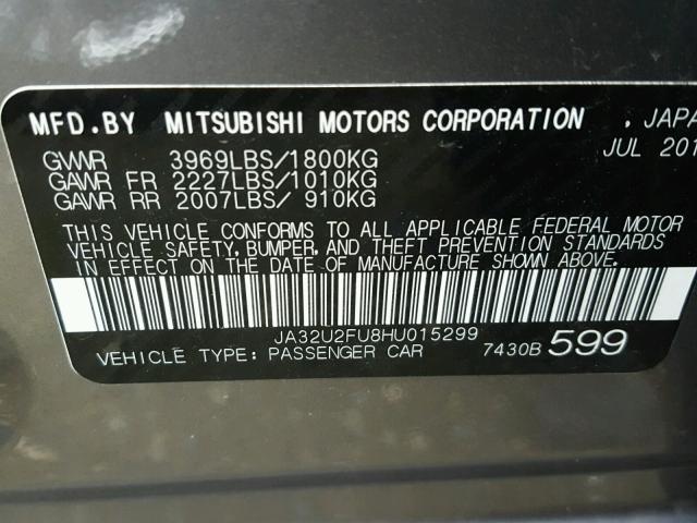 JA32U2FU8HU015299 - 2017 MITSUBISHI LANCER ES GRAY photo 10